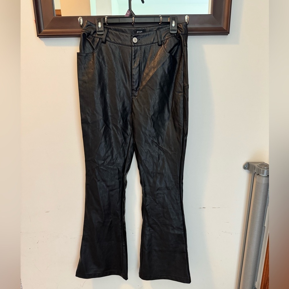 Nasty Gal Black Faux Leather Women’s Flare Pants Size 8